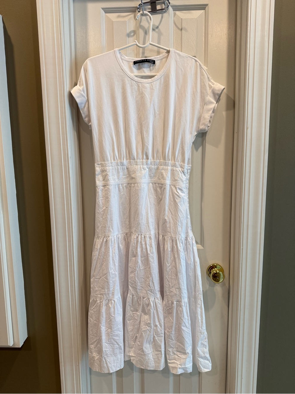 Veronica Beard White Short Sleeve Tiered Cotton Dress